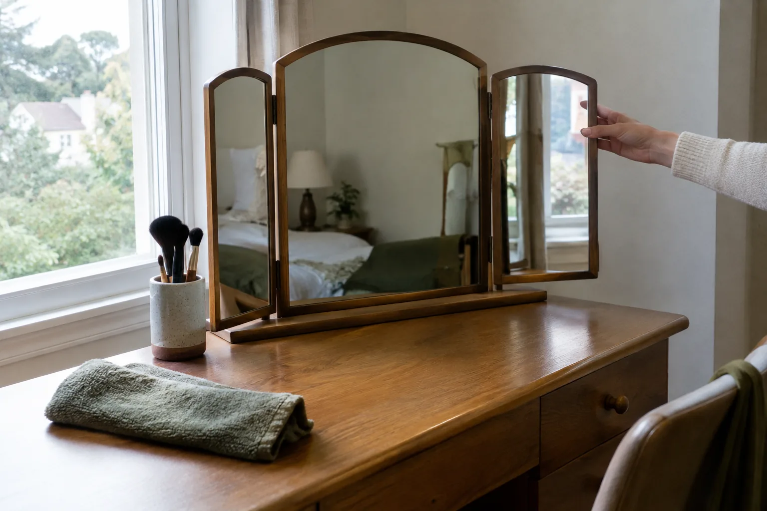 Dressing table by a window arranged for how to contour your face